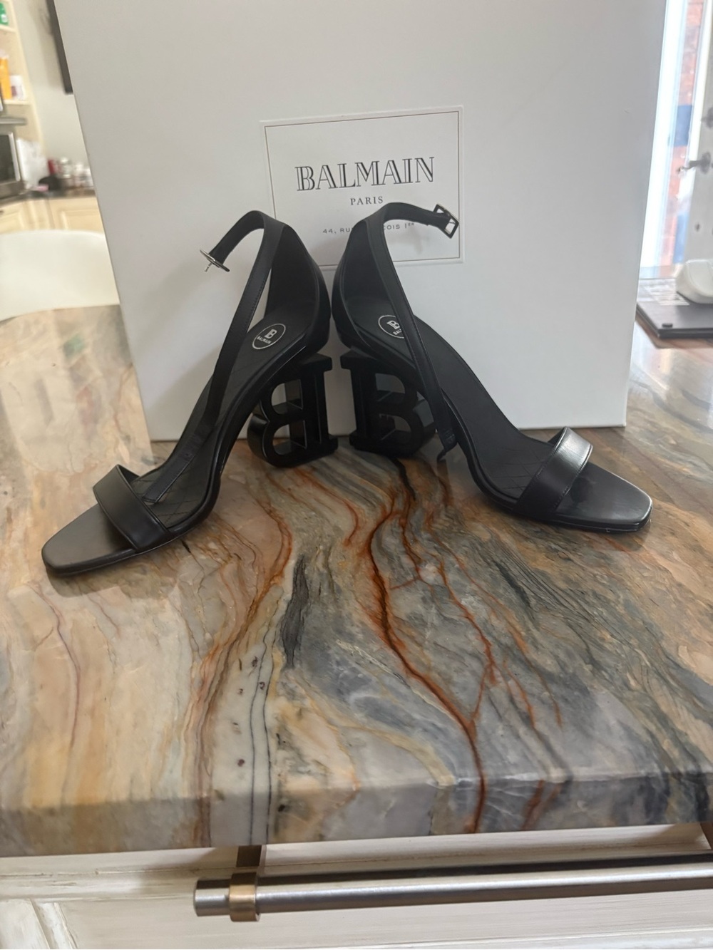 Balmain Black “B” Logo Slingback Heels- Size 8